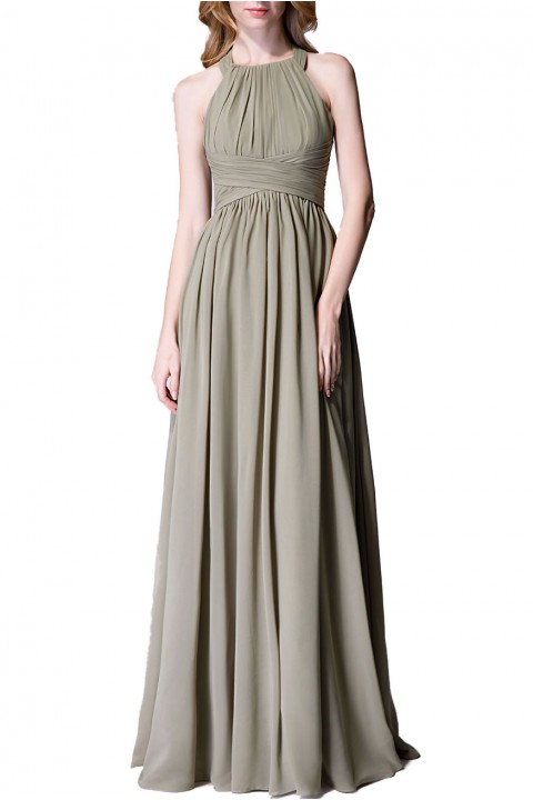 Sophisticated Halter Neckline Keyhole Back Pleated Bridesmaid Dress