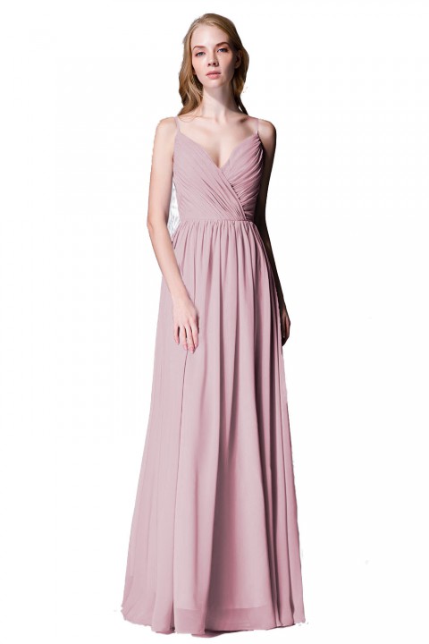 Spaghetti Straps Shell Neck Chiffon Bridesmaid Dress Open-back 