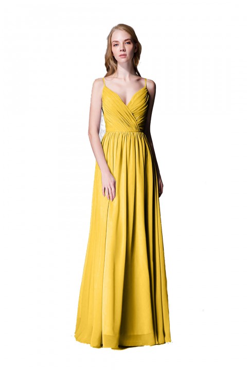 Spaghetti Straps Shell Neck Chiffon Bridesmaid Dress Open-back 