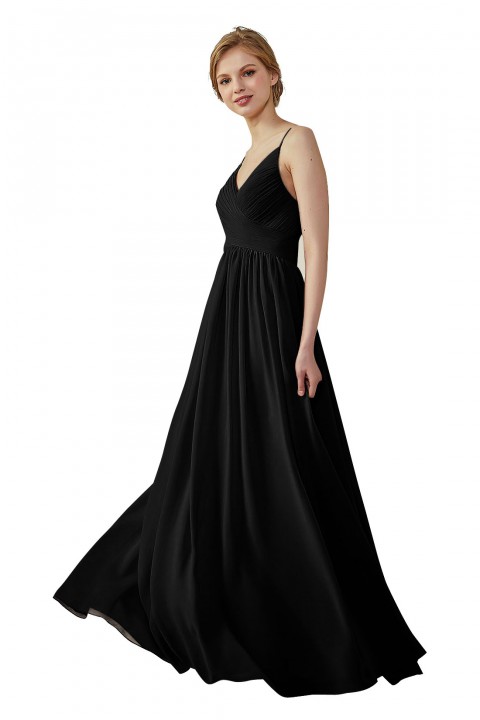 Spaghetti Straps Pleated Low V Back Bridesmaid Dress