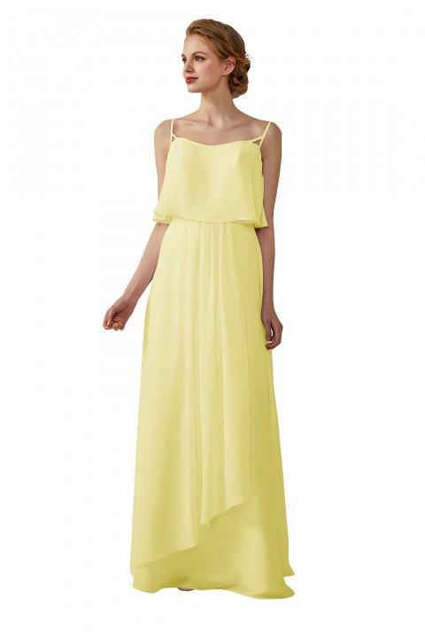 Boho Spaghetti Straps Chiffon V-Back Bridesmaid Dress with Flounce