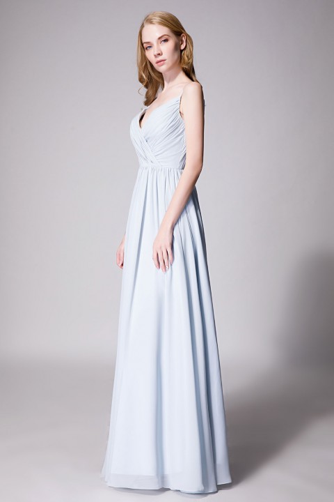 Spaghetti Straps Shell Neck Chiffon Bridesmaid Dress Open-back 