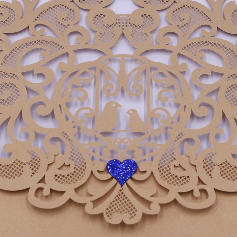 Hollow Out Love Birds&Heart Shape Decor Customized Design Wedding Invitation