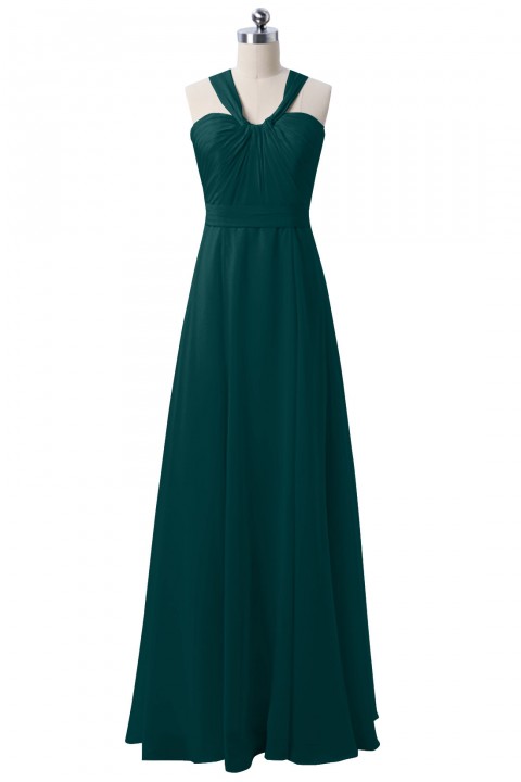 Halter Neck Ruched Bodice Chiffon A-line Bridesmaid Dress with Cutout Back