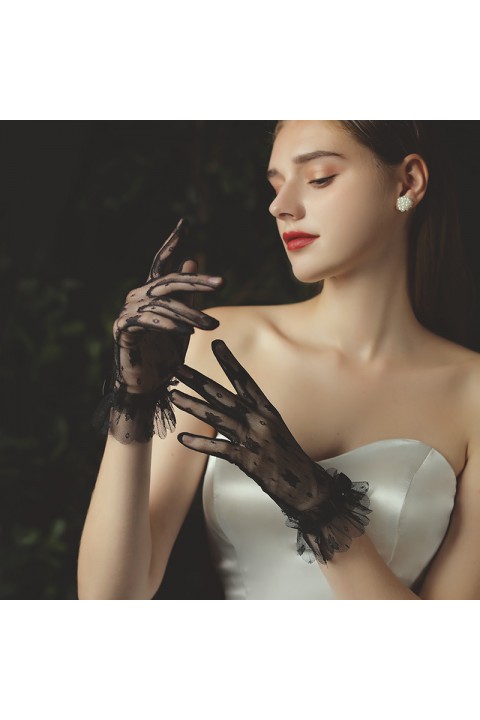 Sexy Black Lace Wedding Bridal Gloves