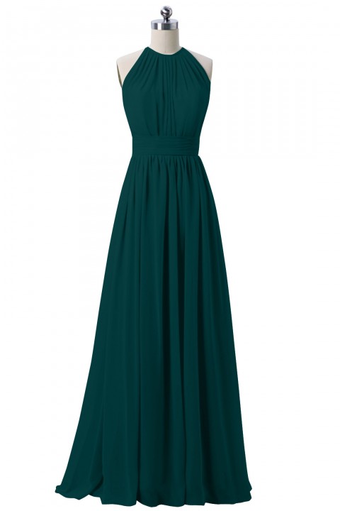 Spaghetti Straps Illusion Halter Bridesmaid Dress with Sash