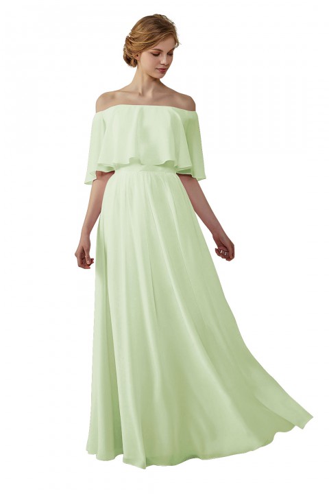 Bohemian Style Off Shoulder Chiffon Flounce Top Bridesmaid Dress