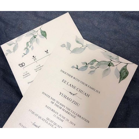 Rustic Greenery Printed Customized Wedding Invitation with RSVP