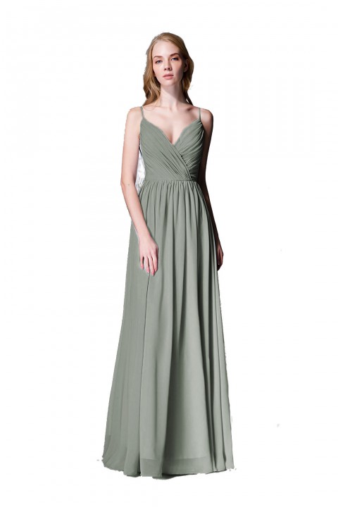 Spaghetti Straps Shell Neck Chiffon Bridesmaid Dress Open-back 