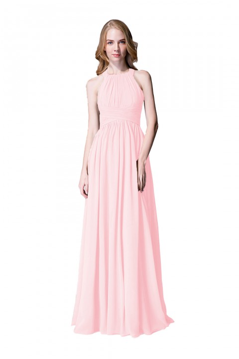 Sophisticated Halter Neckline Keyhole Back Pleated Bridesmaid Dress