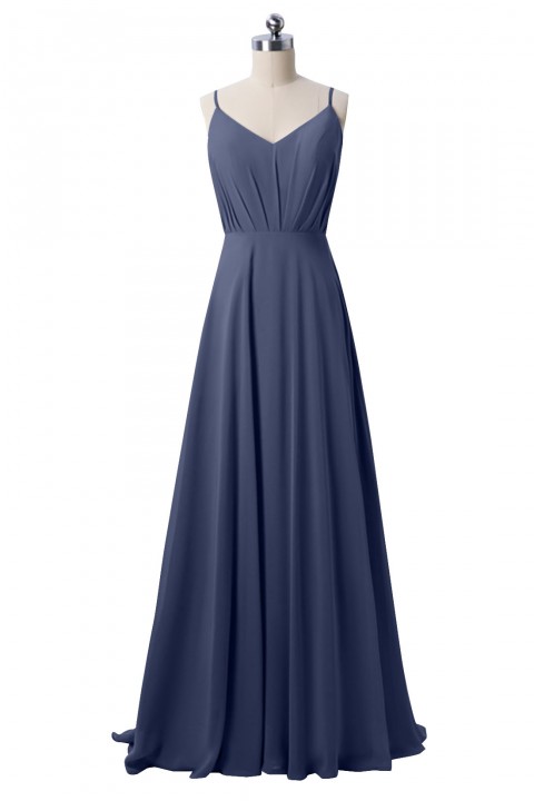 Adjustable Spaghetti Strap V Neck & Back Soft Ruched A-line Bridesmaid Dress