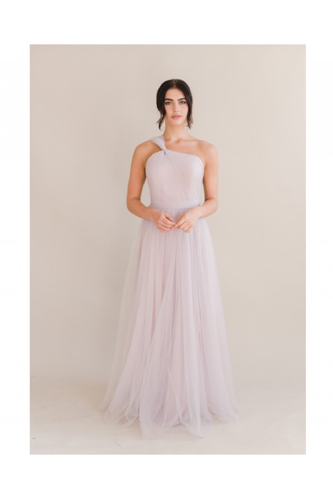 Pink One Shoulder Sleeveless High Waist Chiffon Bridesmaid Dress