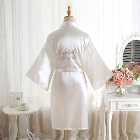 Hot Drilling Tied Waist Silk Maid of Honor Robe
