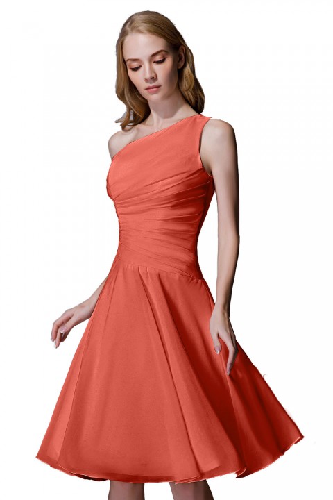 Asymmetrical One-Shoulder Chiffon Ruched Bridesmaid Dress Short