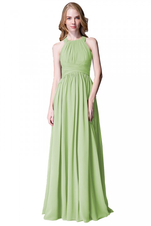 Sophisticated Halter Neckline Keyhole Back Pleated Bridesmaid Dress