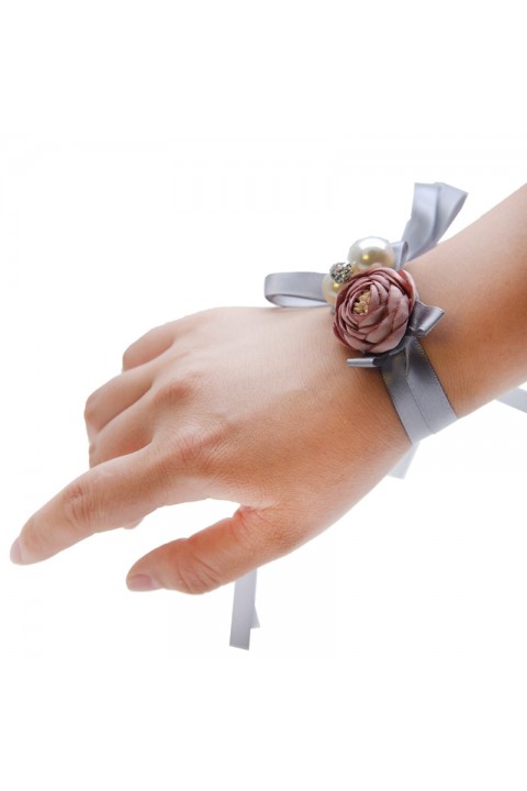 Artificial Flower Pearl Crystal Wrist Corsage