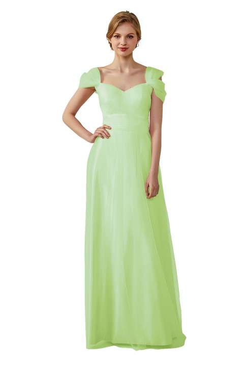 Sweetheart Neckline Cold Shoulder Long V back Tulle Bridesmaid Dress