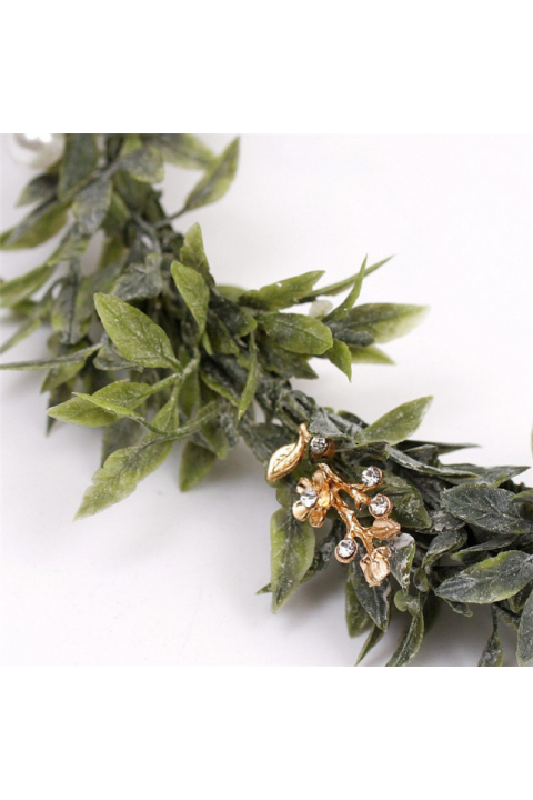 Handmade Simulated Green Thin Leaves Bridal Headpiece