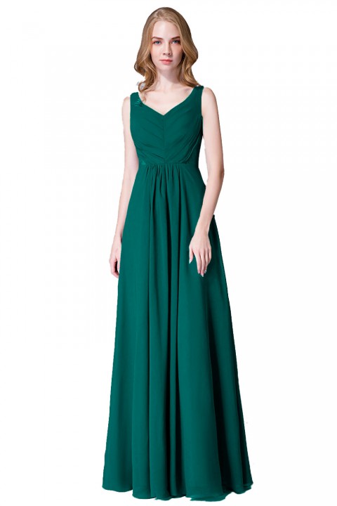 Elegant V-Back Chiffon Tank Bridesmaid Dress with Mesh Lace Inset