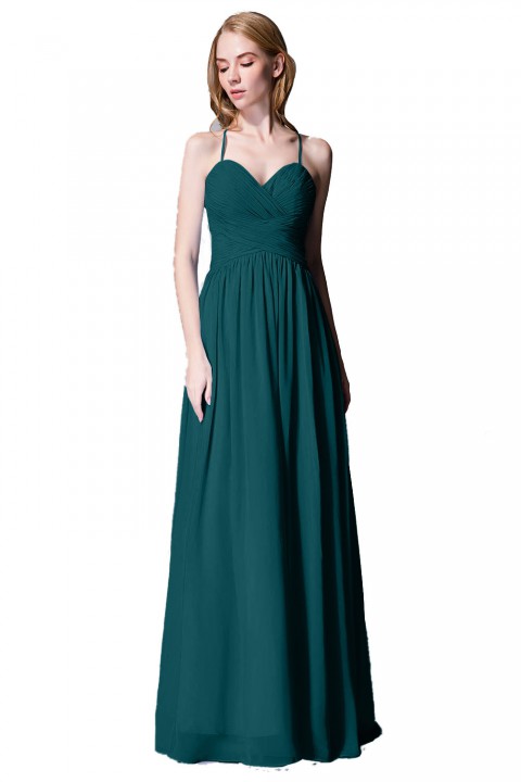 Spaghetti Straps Halter Neckline Front Cascade Bridesmaid Dress with Keyhole Back