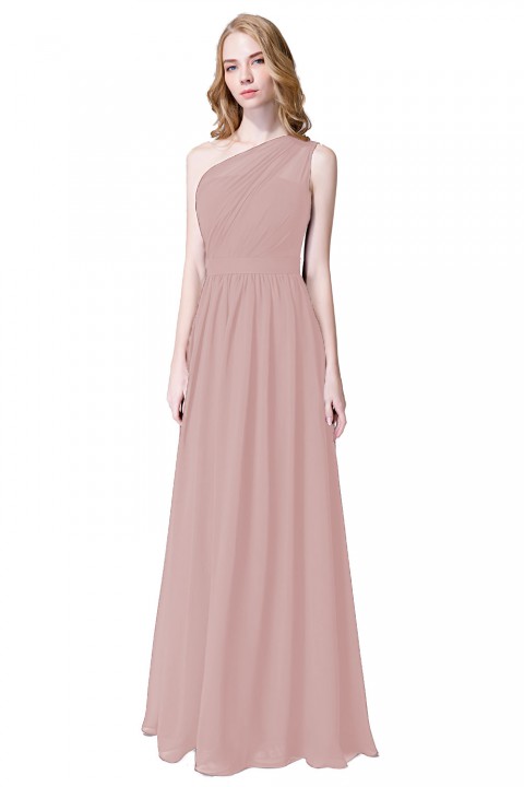 Illusion One-Shoulder Chiffon Pleated Bridesmaid Dress Long