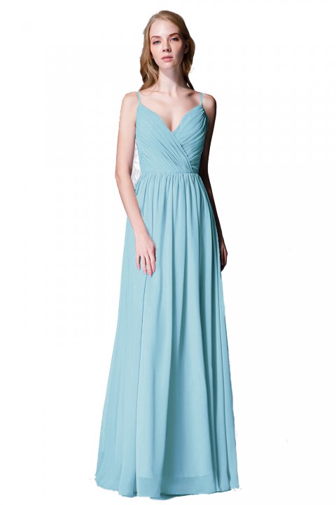 Spaghetti Straps Shell Neck Chiffon Bridesmaid Dress Open-back 