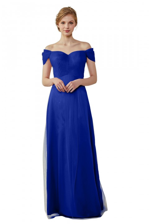 Simple Off the Shoulder Tulle Sweetheart Column Bridesmaid Dress