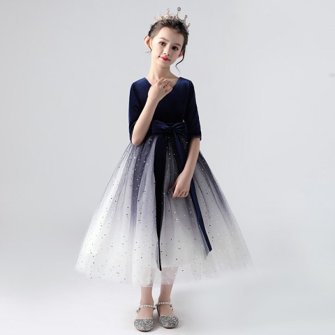 Simple Version Fashionable V Neck Soft Yarn Princess Tulle Skirt Flower Girl Dresses With Bow