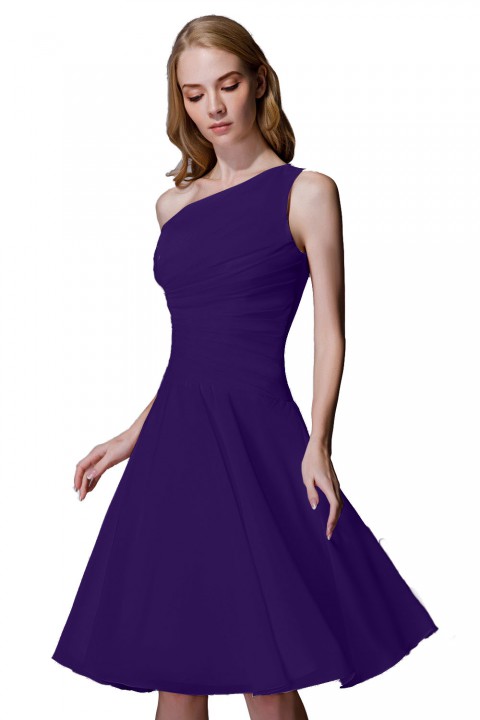 Asymmetrical One-Shoulder Chiffon Ruched Bridesmaid Dress Short