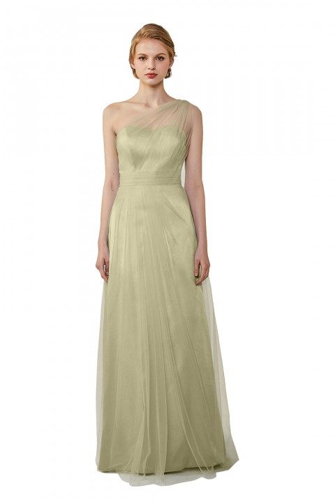 Romantic Illusion One-Shoulder Tulle Open Back Bridesmaid Dress 