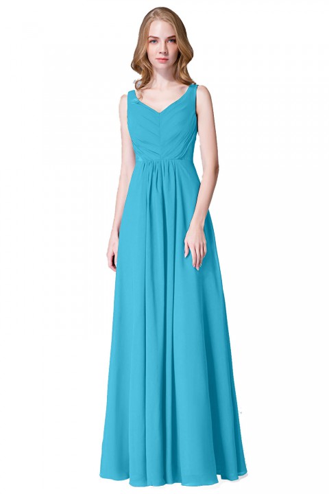 Elegant V-Back Chiffon Tank Bridesmaid Dress with Mesh Lace Inset