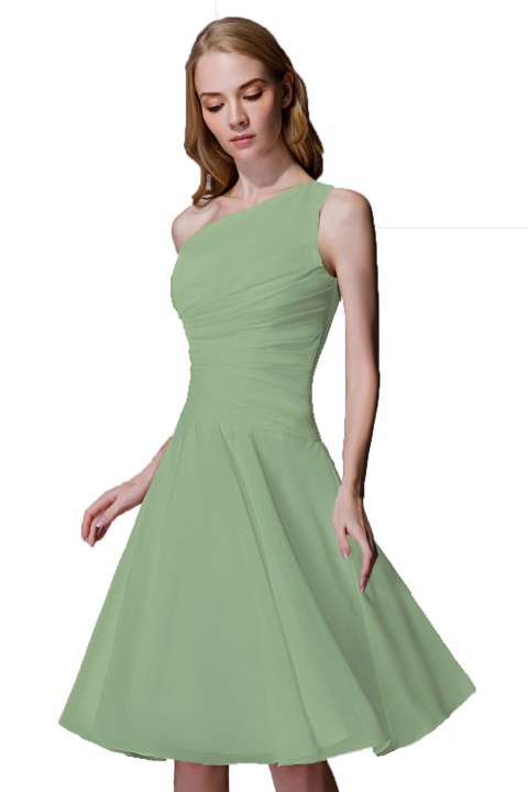 Asymmetrical One-Shoulder Chiffon Ruched Bridesmaid Dress Short