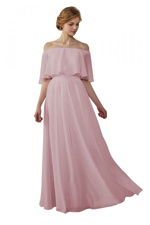 Bohemian Style Off Shoulder Chiffon Flounce Top Bridesmaid Dress