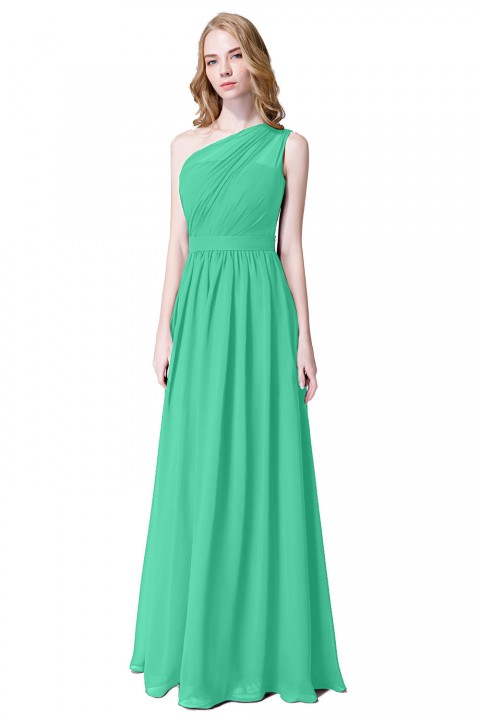 Illusion One-Shoulder Chiffon Pleated Bridesmaid Dress Long