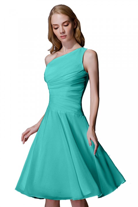 Asymmetrical One-Shoulder Chiffon Ruched Bridesmaid Dress Short