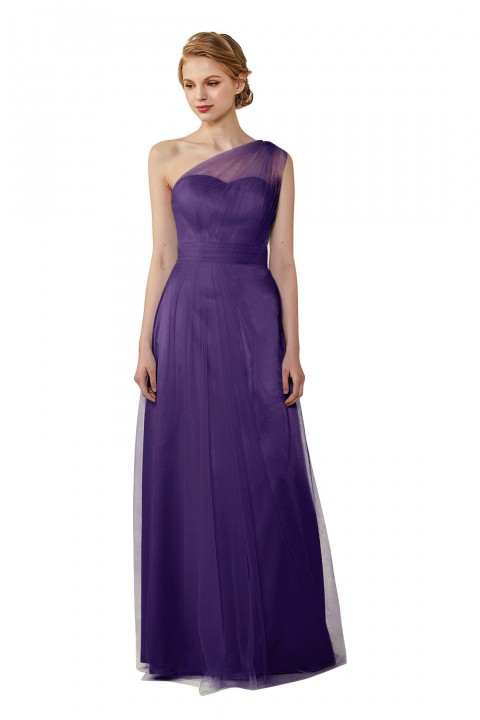 Romantic Illusion One-Shoulder Tulle Open Back Bridesmaid Dress 