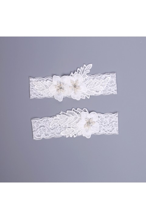 Floral Pearl Crystal Elastic Lace Bridal Garter Set