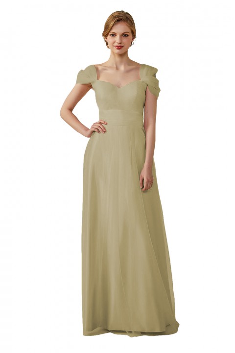 Sweetheart Neckline Cold Shoulder Long V back Tulle Bridesmaid Dress