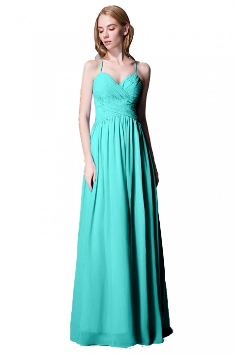 Spaghetti Straps Halter Neckline Front Cascade Bridesmaid Dress with Keyhole Back