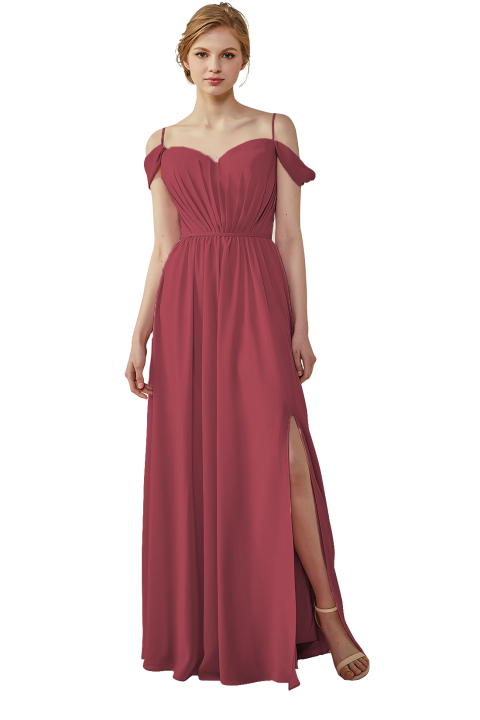 Clearance | A-Line Cold Shoulder Spaghetti Straps Chiffon Bridesmaid Dress with Side Slit