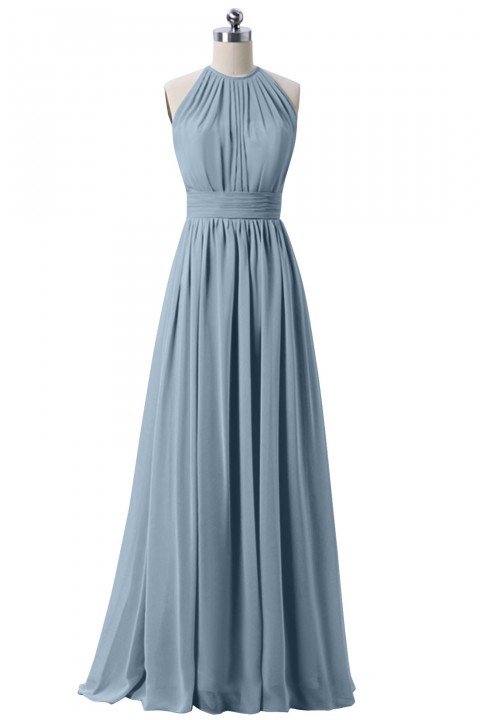 Spaghetti Straps Illusion Halter Bridesmaid Dress with Sash