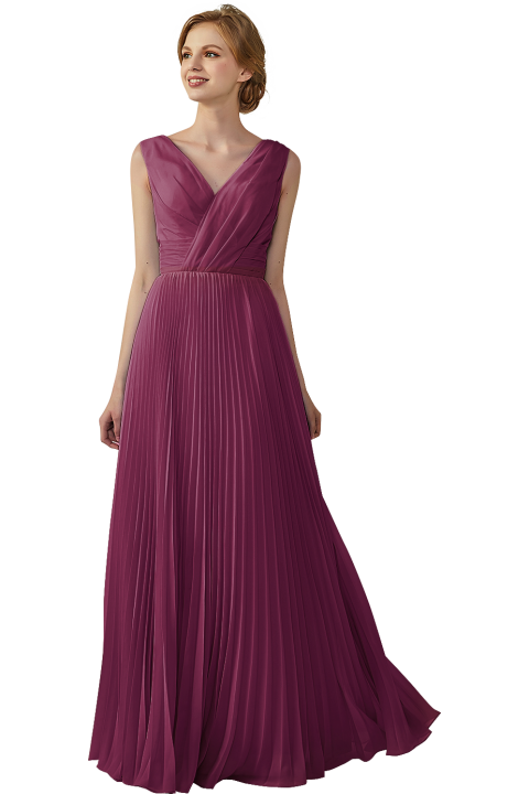 Chiffon V-Neck and V-Back A-Line Pleated Bridesmaid Dress 