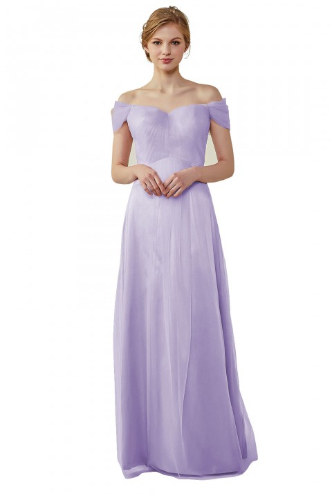 Simple Off the Shoulder Tulle Sweetheart Column Bridesmaid Dress