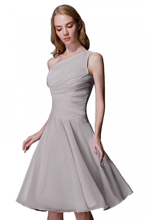 Asymmetrical One-Shoulder Chiffon Ruched Bridesmaid Dress Short