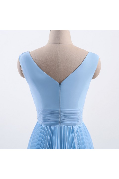 Chiffon V-Neck and V-Back A-Line Pleated Bridesmaid Dress 