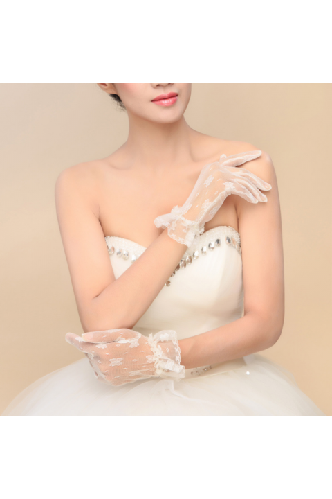 White Thin Lace Wedding Bridal Gloves