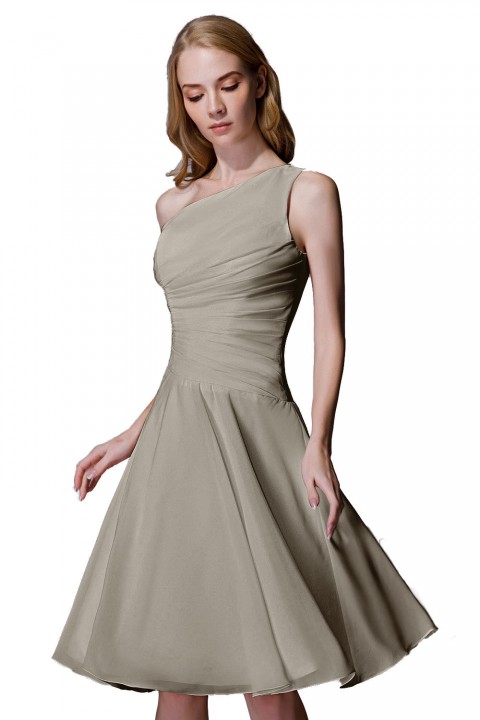 Asymmetrical One-Shoulder Chiffon Ruched Bridesmaid Dress Short