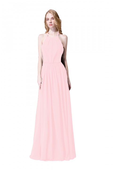 Halter Spaghetti Strap Open Back Chiffon Bridesmaid Dress with Sash