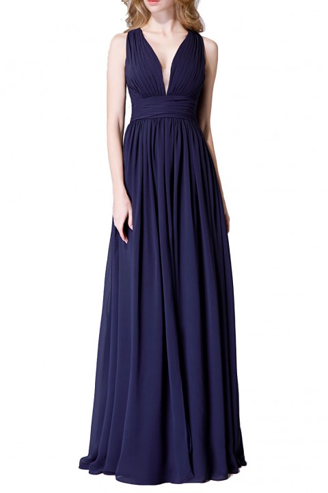 Sexy Deep V-Neck Plunging Silt Bridesmaid Dress with Keyhole Back