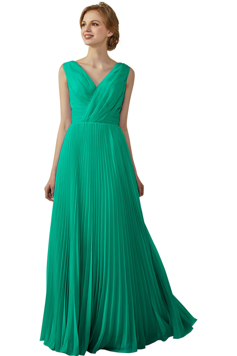 Chiffon V-Neck and V-Back A-Line Pleated Bridesmaid Dress 